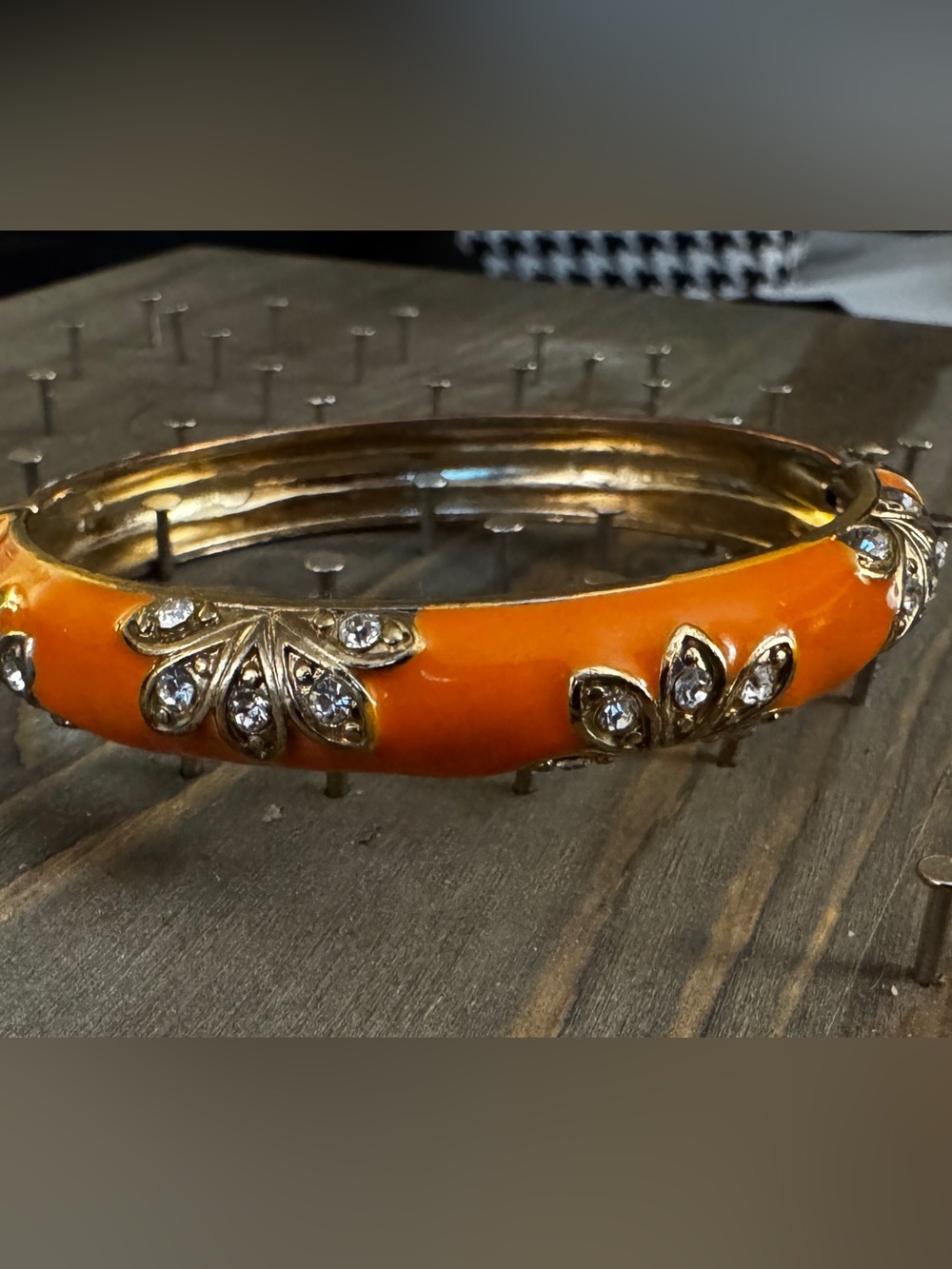 Orange Crystal Floral Enamel Bangle Bracelet